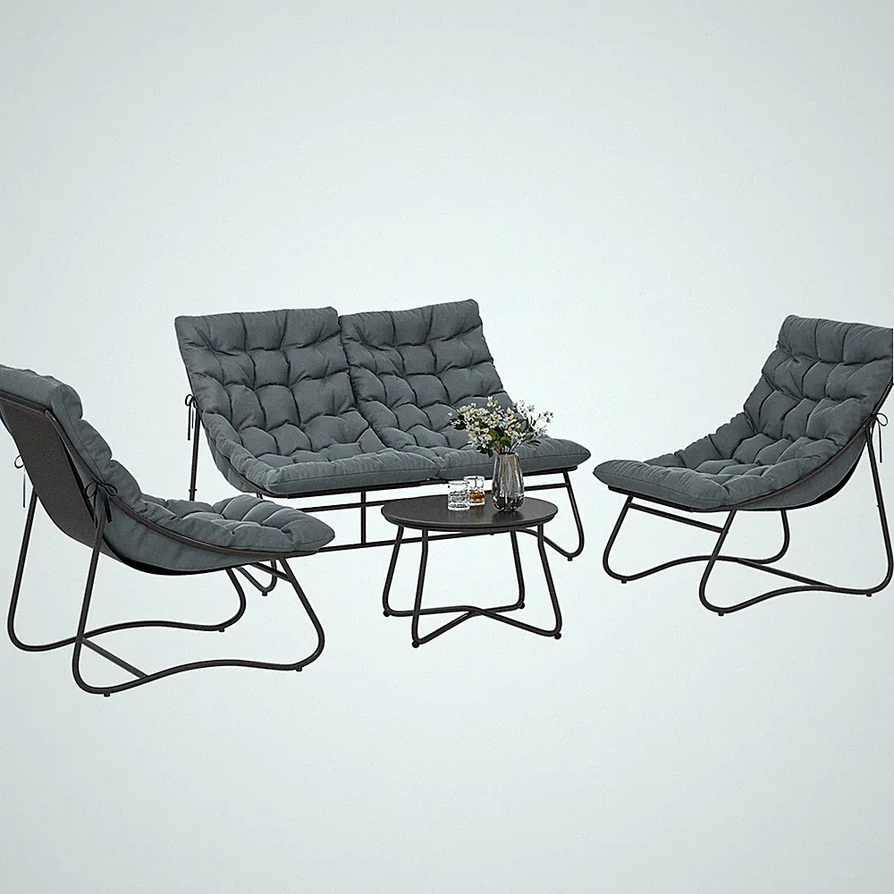 Stahl Gartenmöbel Set 4 Personen wetterfest Balkonmöbel-Set mit 2er Sofa Grau
