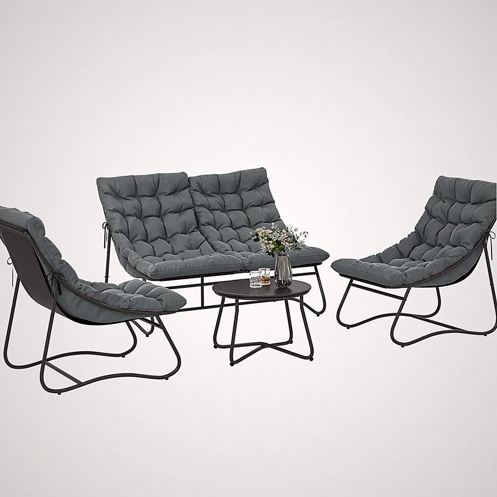 Stahl Gartenmöbel Set 4 Personen wetterfest Balkonmöbel-Set mit 2er Sofa Grau