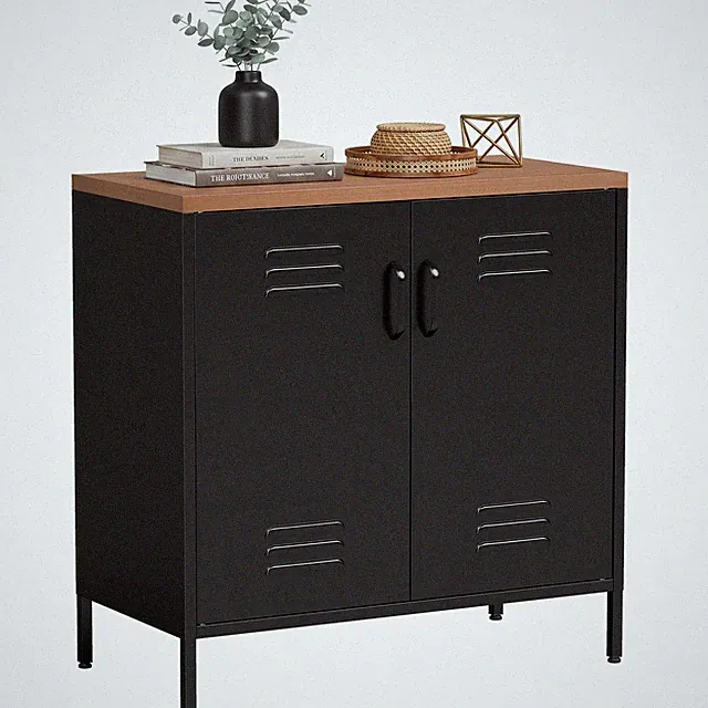 Stahl Kommode Sideboard Metallschrank mit 4 Fächern, Doppeltüren