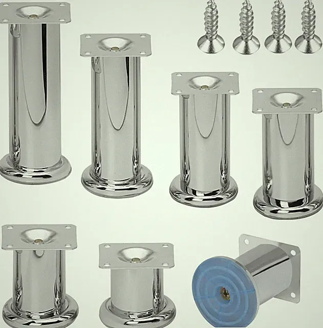 Stahlia Möbelfüße Metall 200mm (4 Stück) Chrom-glänzend Schrankfüße Ø50mm Sockel
