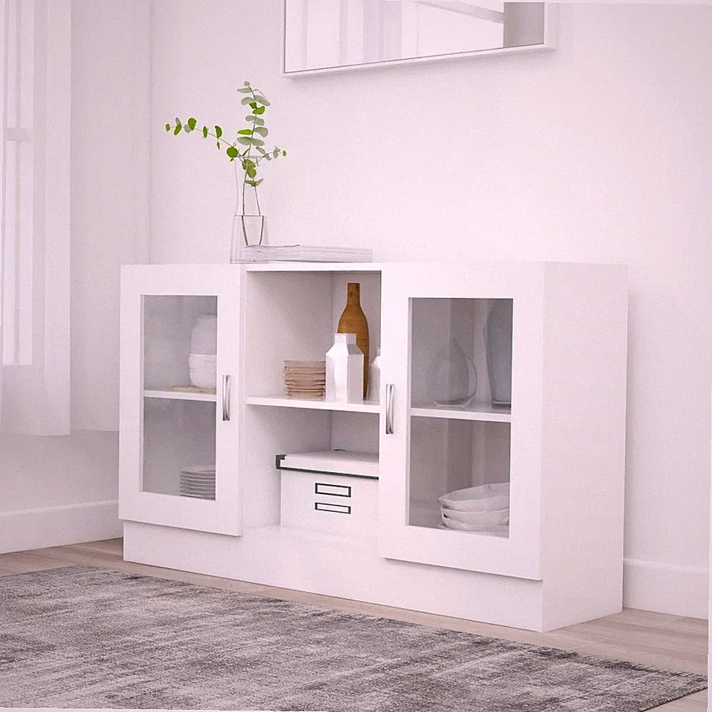 Stand Vitrine Highboard Hochschrank Glasvitrine Regal Weiß Schwarz Grau Eiche DE