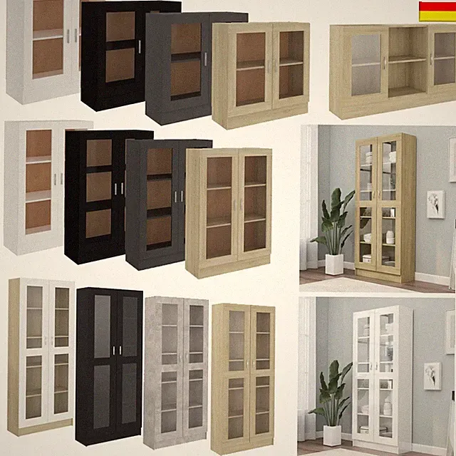 Stand Vitrine Highboard Hochschrank Glasvitrine Regal Weiß Schwarz Grau Eiche DE