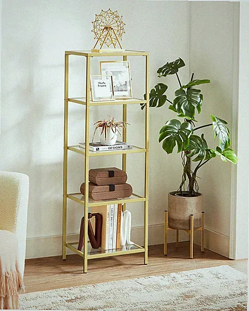 Standregal Bücherregal Badregal 5Ebenen Küchenregal goldfarben VASAGLE LGT029A01
