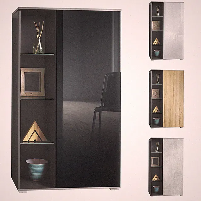 Standvitrine Highboard Hochschrank Glas Davos Anthrazit - Hochglanz & Naturtöne