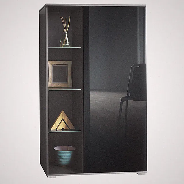 Standvitrine Highboard Hochschrank Glas Davos Anthrazit - Hochglanz & Naturtöne