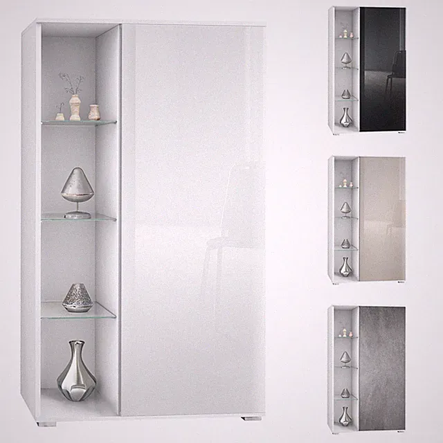 Standvitrine Highboard Hochschrank Glas Davos Weiß - Hochglanz & Naturtöne