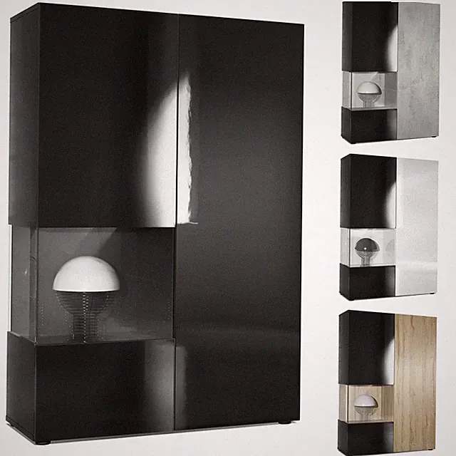 Standvitrine Highboard Hochschrank Glas Morena Schwarz - Hochglanz & Naturtöne