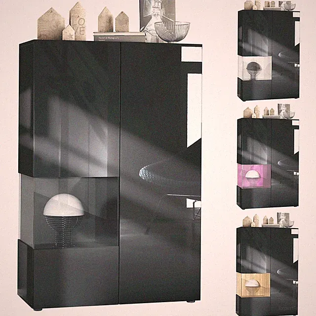 Standvitrine Highboard Hochschrank Glas Morena V2 Schwarz - Hochglanz &