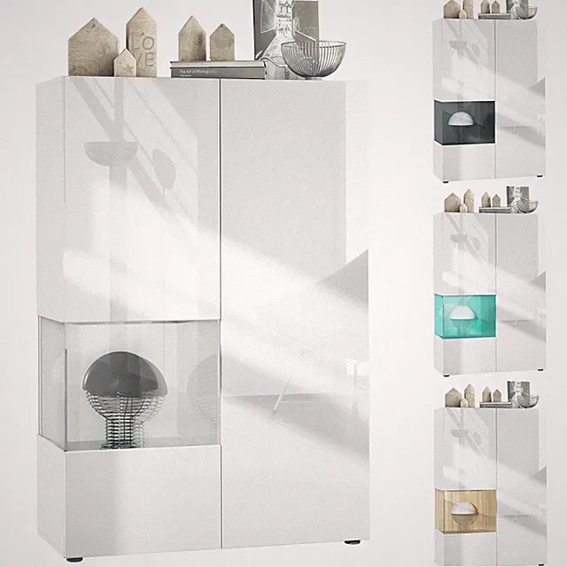 Standvitrine Highboard Hochschrank Glas Morena V2 Weiß - Hochglanz & Naturtöne