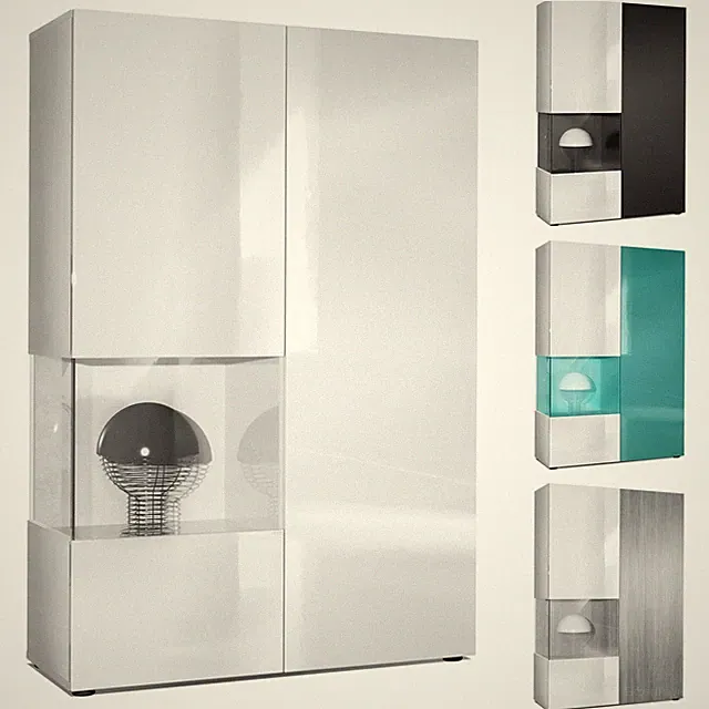 Standvitrine Highboard Hochschrank Glas Morena Weiß - Hochglanz & Naturtöne