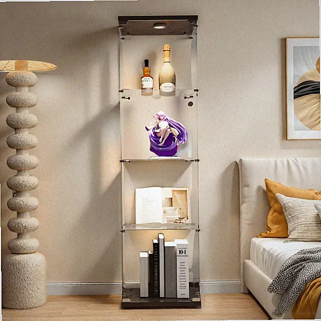 Standvitrine LED Glas Sammler Regal Schrank Beleuchtung Schwarz 163x42x36 cm