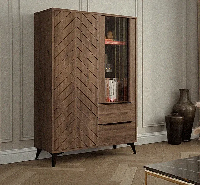 Standvitrine Midder Bis 2D2SZ mit Schubladen Vitrinenschrank Kollektion M24