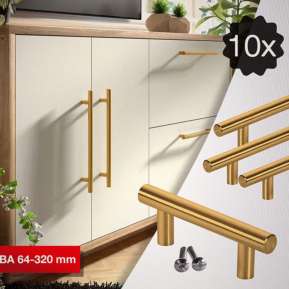 Stangengriff Möbelgriff Schrankgriff echt Edelstahl Griffe gold 10er Set SOTECH