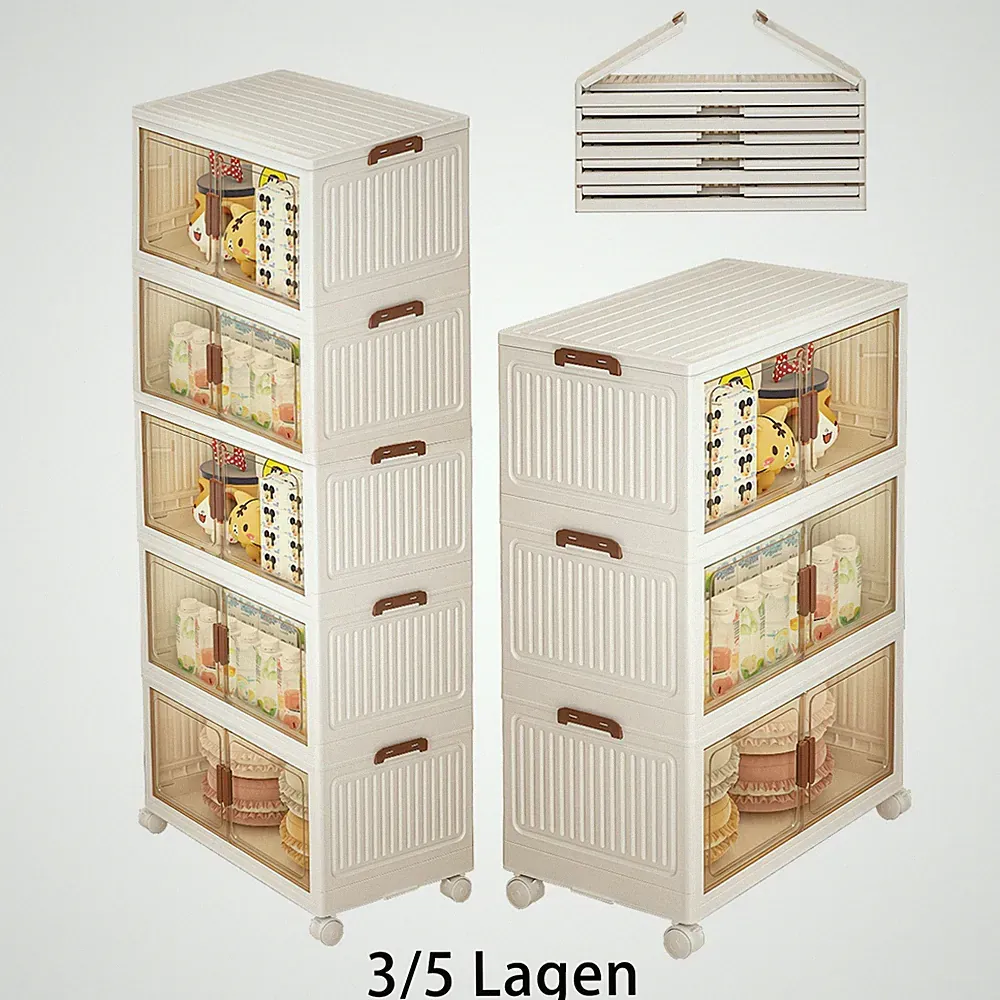 Stapelbox Faltbare Regalbox Aufbewahrungsbox mit Deckel Groß mit Türen & Rädern