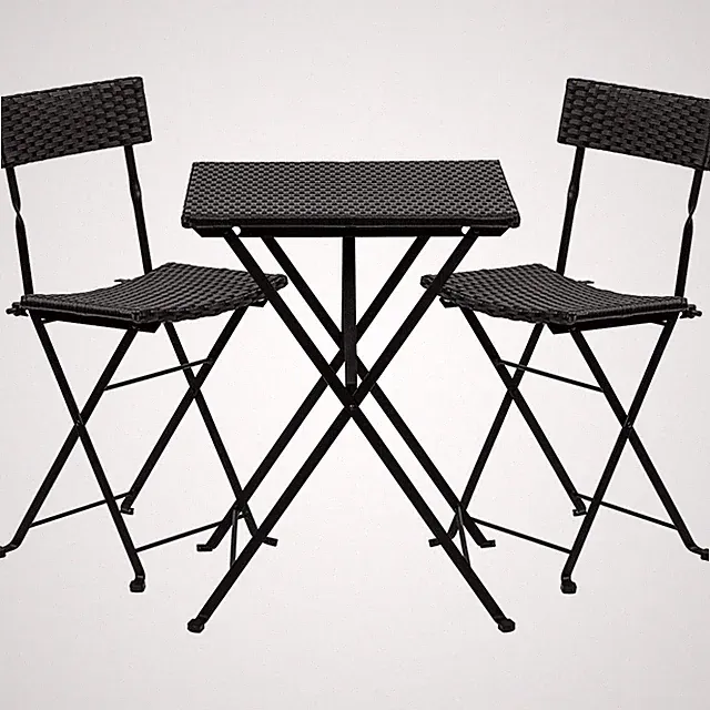 STILISTA Bistro-Set 3-teilig, Polyrattan 1x Tisch 2x Stuhl, schwarz, wetterfest