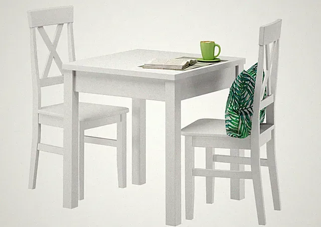 Stillvolle kleine Essgruppe Tisch Stühle Massivholz weiß Holzgruppe Jugend Holz
