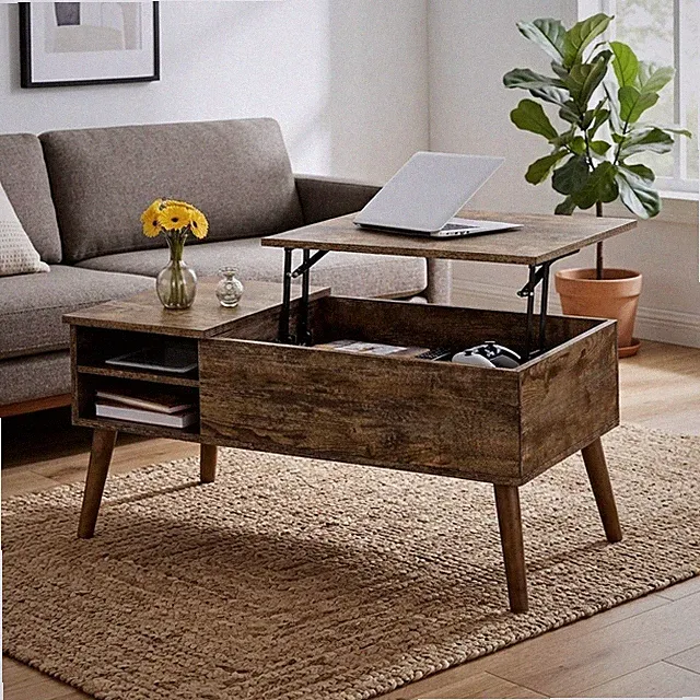 Stilvoller Couchtisch mit Hubplatte & verstellbarem Regal - Ideal für kleine Räume