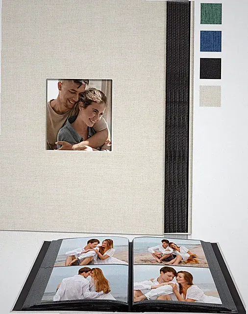 Stoff-Fotoalbum 10x15 200 Fächer mit Sichtfenster vorne, Beige | Hohe Kapazität