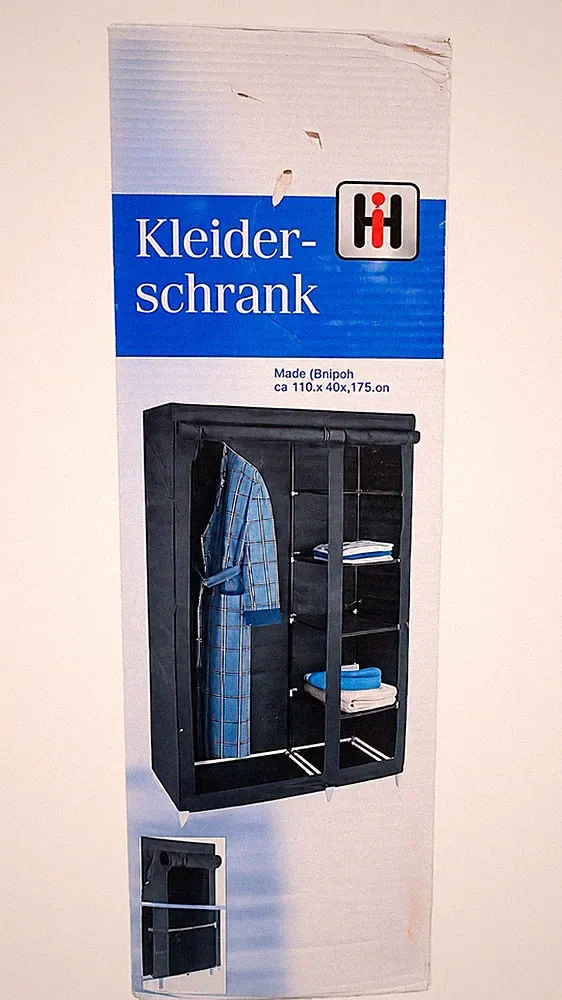Stoff Kleiderschrank 110x46x178 cm Schwarz Faltschrank 5 Fächer Kleiderstange