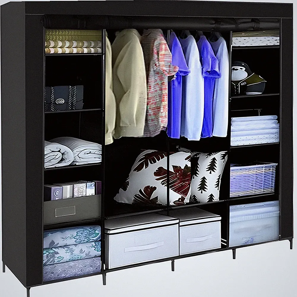 Stoff Kleiderschrank 23740 170x170cm Faltschrank 14 Fächer 2 Kleiderstangen