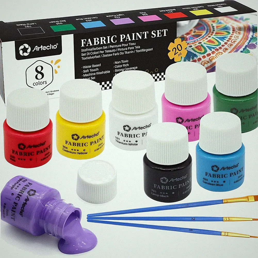 Stofffarbe Set 8 Farben, 20 ml, permanent, für Kleidung Möbel, ungiftig