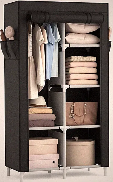 Stoffkleiderschrank 84x42x162cm mit Ablagen, Kleiderstange, Taschen für Schla...