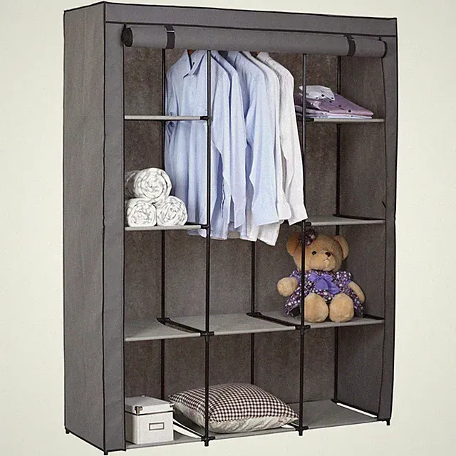 Stoffkleiderschrank Kleiderschrank Regal Keller Schrank Faltkleiderschrank grau