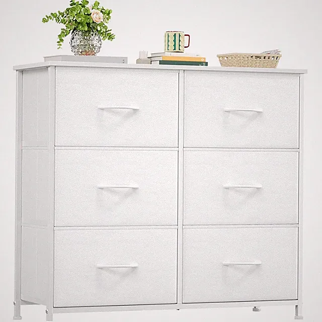 Stoffkommode 6 Schubladen Weiß Schlafzimmer Wohnzimmer Flur Schubladenschrank...