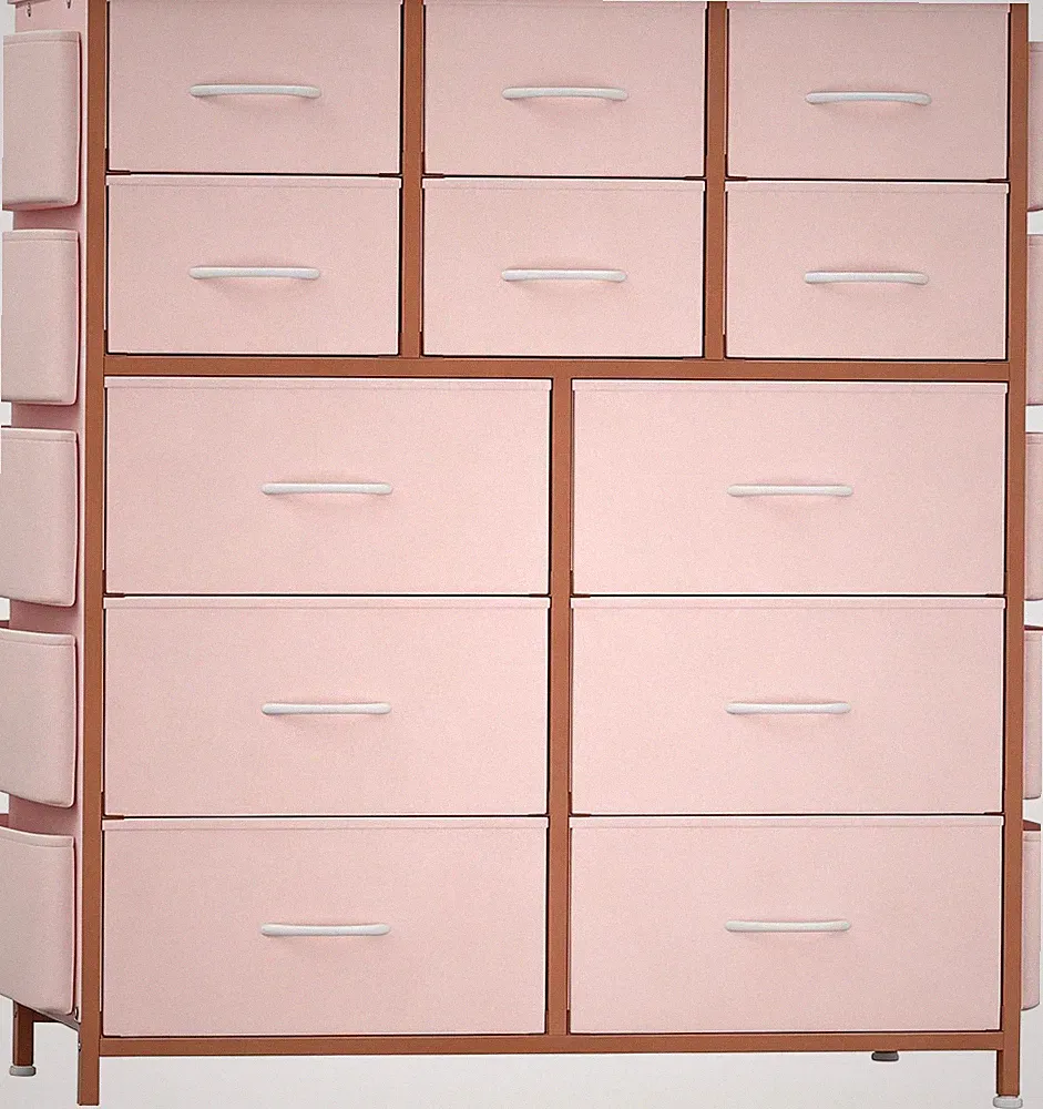 Stoffkommode 99X30X110 Cm Metall MDF 12 Schubladen Pink