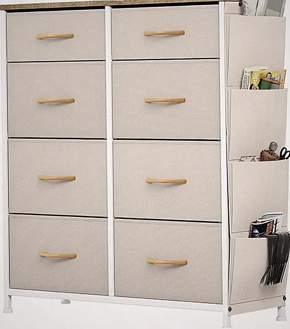 Stoffkommode mit 8 Schubladen, Metallgestell, Aufbewahrungsschrank mit H