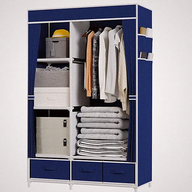 Stoffschrank, Faltschrank mit Schubladen, Kleiderschrank mit Kleiderstange Grau
