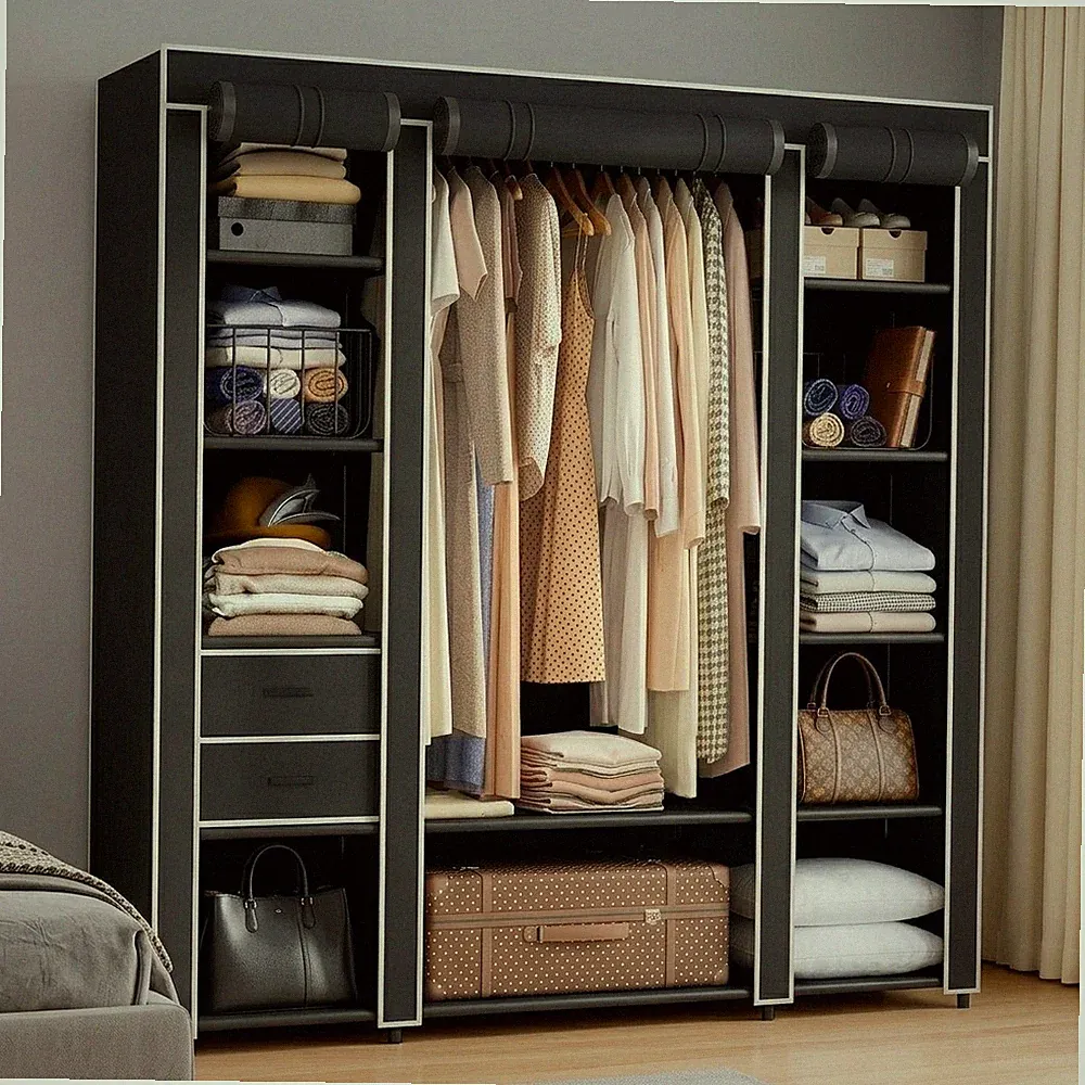 Stoffschrank Stoffkleiderschrank Faltschrank mit Kleiderstange Kleiderschrank