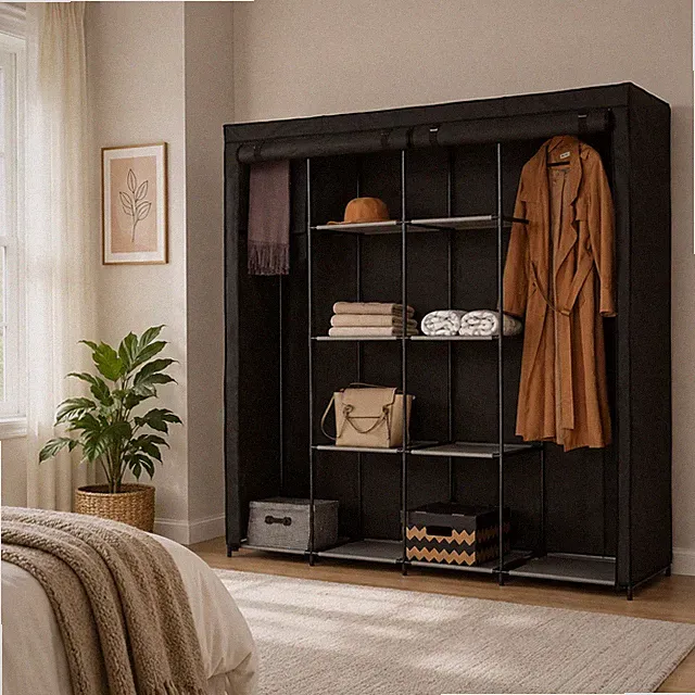 Stoffschrank XL Lena Dunkelgrau Kleiderschrank HTI-Living