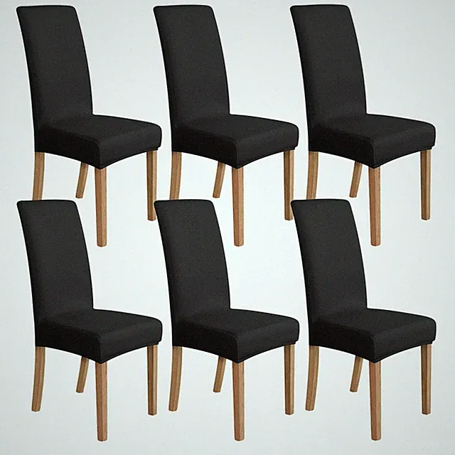 Stretch Esszimmerstuhlhussen, 6er Set, schwarz, massiv
