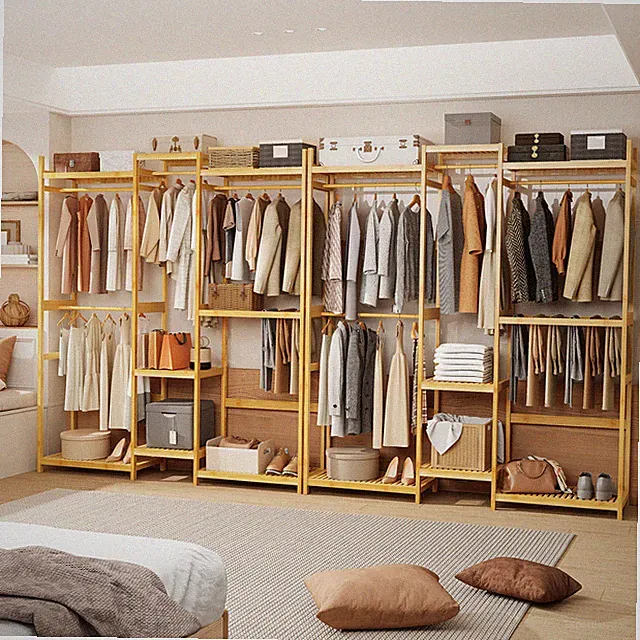 Studie Bambus Kleiderständer Offener Kleiderschrank mit 8 Staufächern für Flur