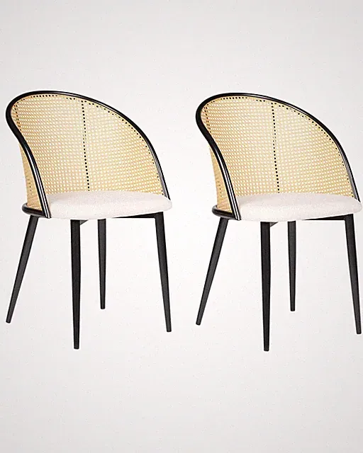 Stühle 2er Set beige / schwarz Metall Wiener Geflecht Retro Design Cornell