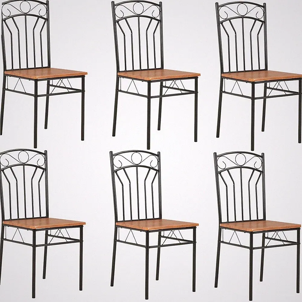 Stühle 6er Set Esszimmer Metall Schwarz Sitzfläche Braun Industriestil Holz