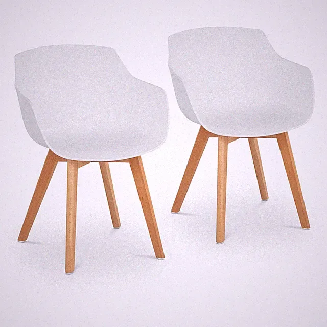 Stuhl 2er Set Lehnstuhl weiß Kunststoff Holzbeine Buche bis 150 kg Designstuhl
