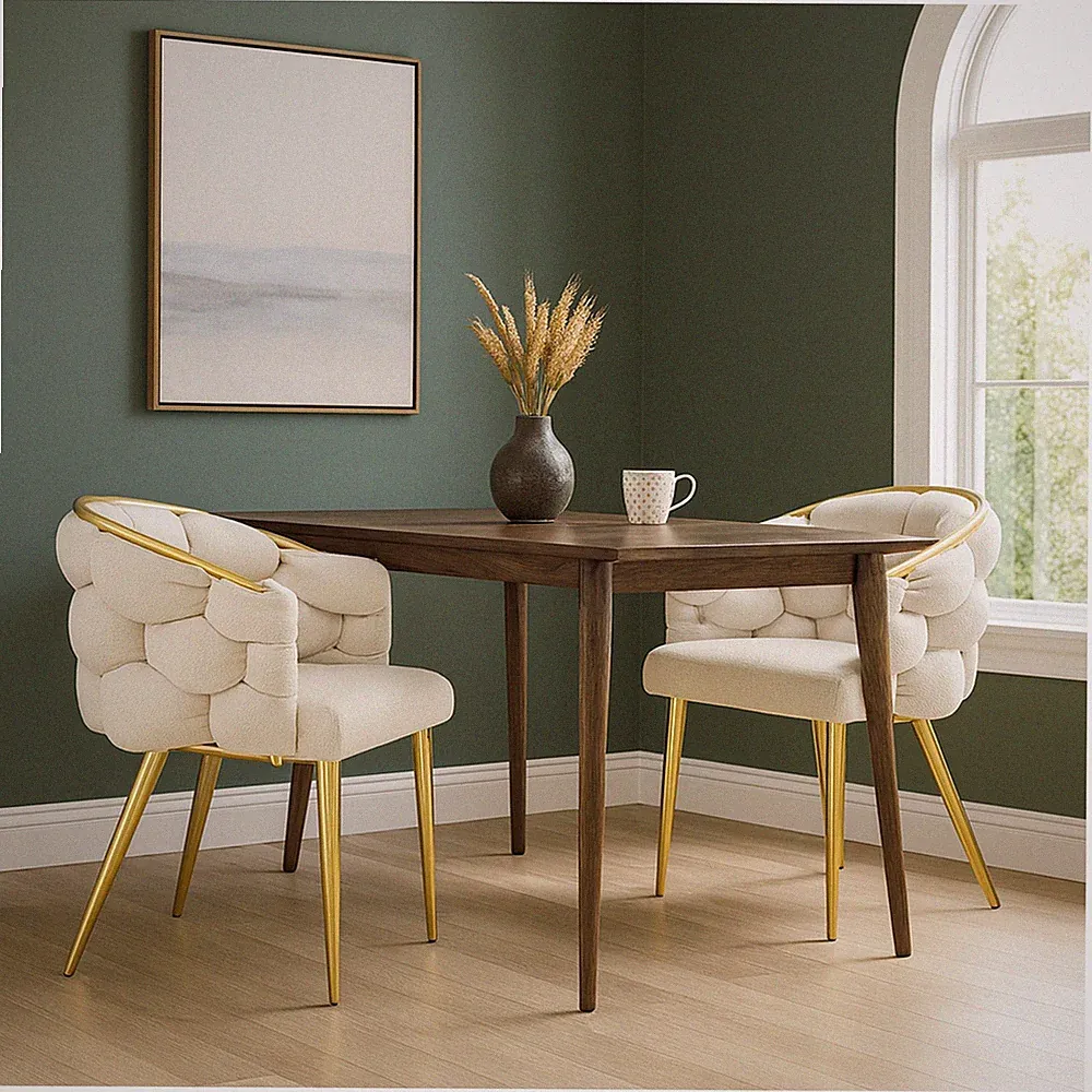Stuhl Alsen Gold Beige Design Polsterstuhl goldenes Metallgestell HTI-Living