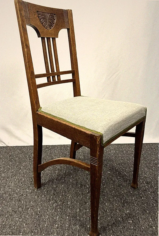 Stuhl Art Deco Massivholz Esszimmer Vintage geschnitzt Küchenstuhl antik Polster