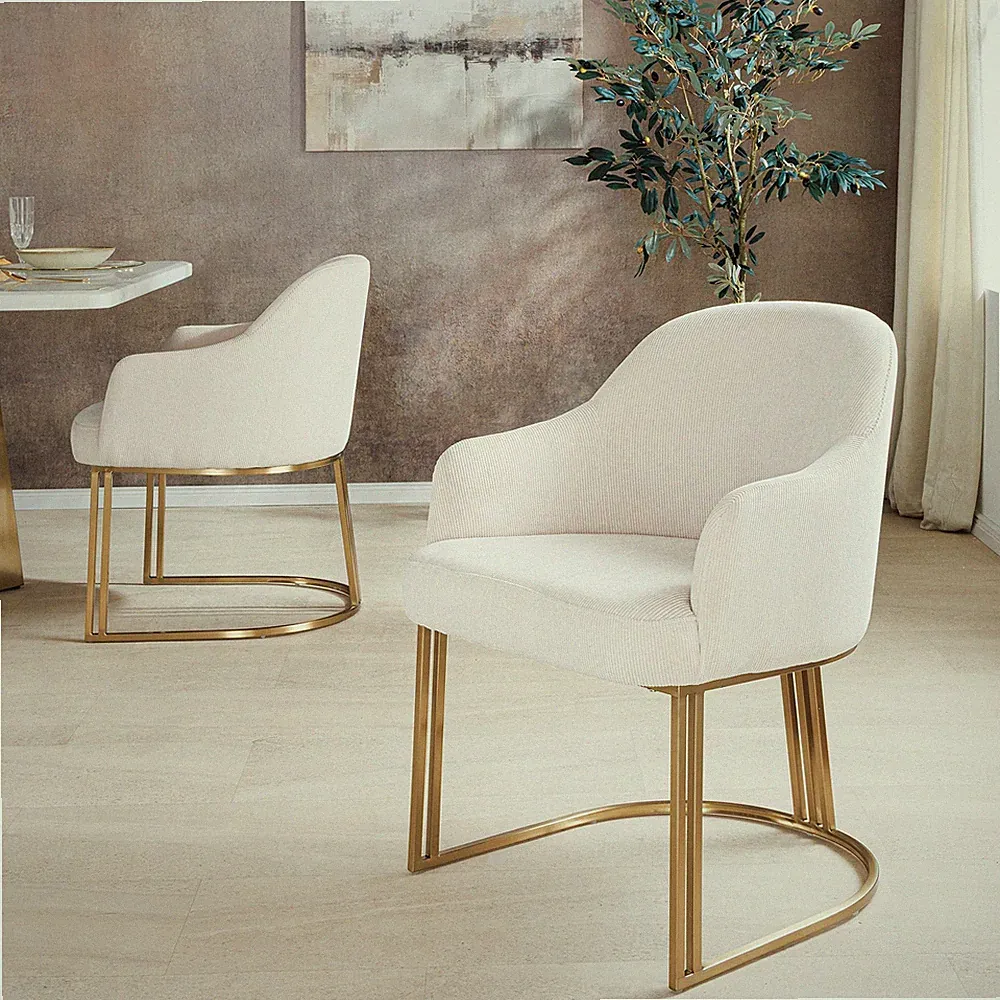 Stuhl EXTRAVAGANCIA - beige champagner gold - Cord Metall - mit Armlehnen
