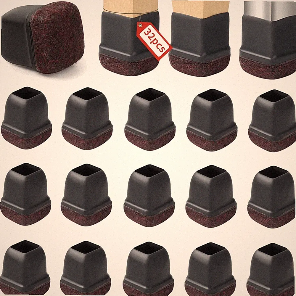 Stuhl-Filzgleiter Silikon Bodenschoner quadratisch Schwarz 32 Stück Möbel