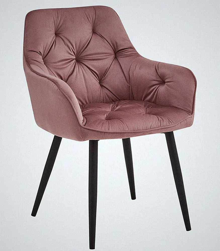 Stuhl JORK in Rosa aus Samt mit schwarzen Beinen