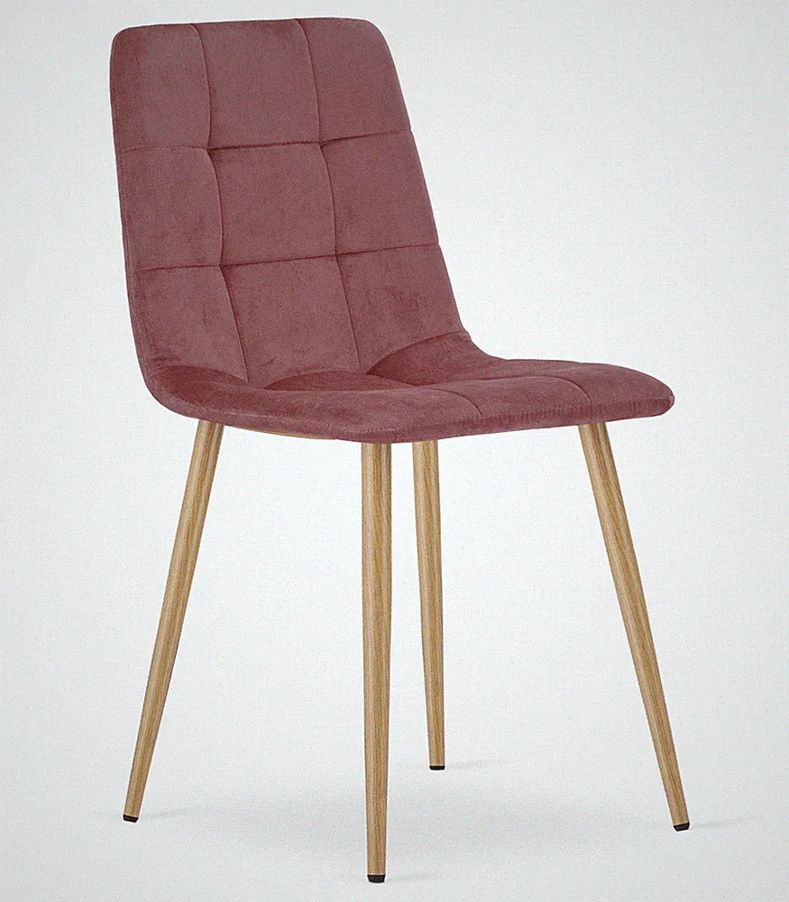 Stuhl KARA in Rosa aus Samt mit holzfarbenen Beinen