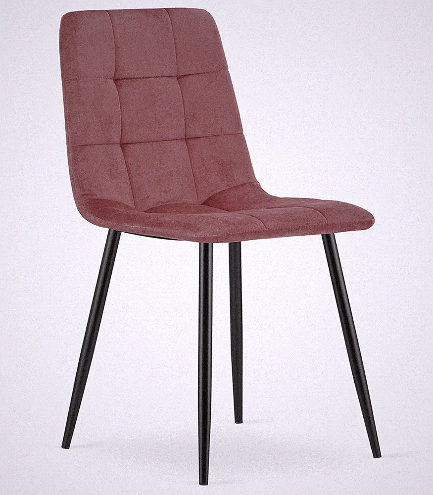 Stuhl KARA in Rosa aus Samt mit schwarzen Beinen