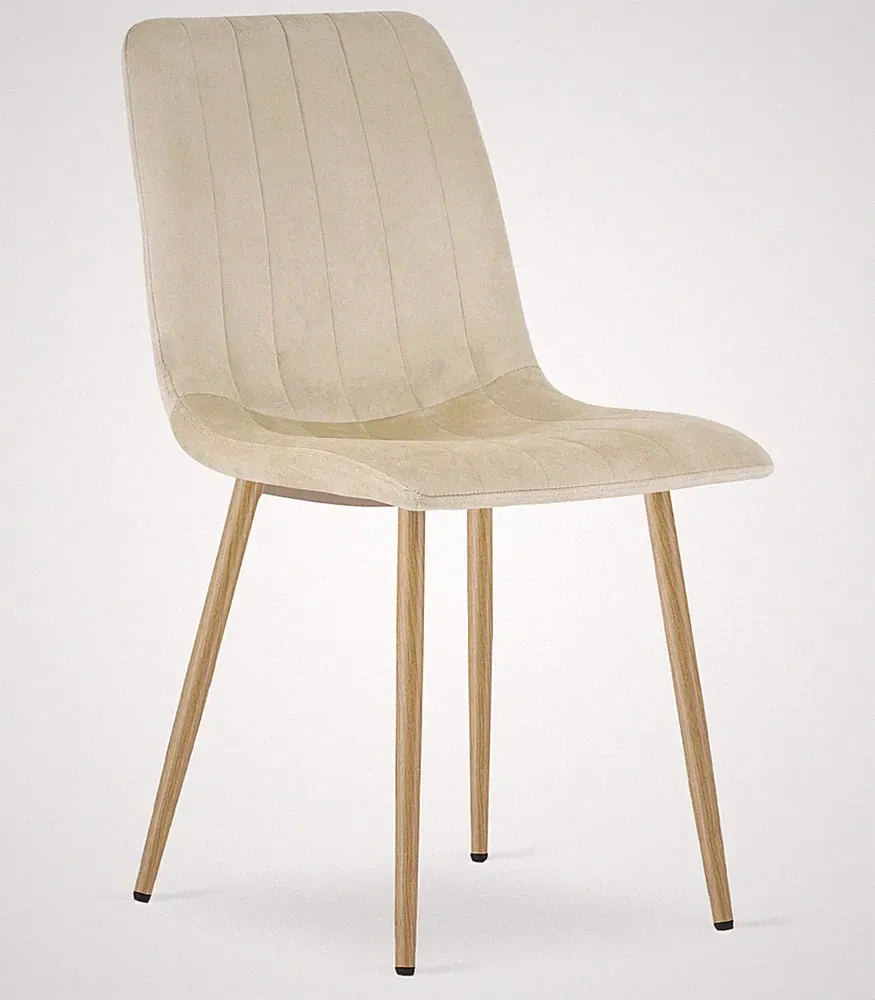Stuhl LAVA in hellem Beige mit Beinen in Holzoptik