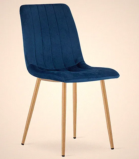Stuhl LAVA in marineblauem Samt mit holzfarbenen Beinen