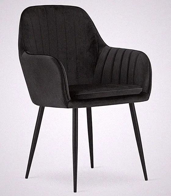 Stuhl LUGO in Schwarz aus Samt mit schwarzen Metallbeinen