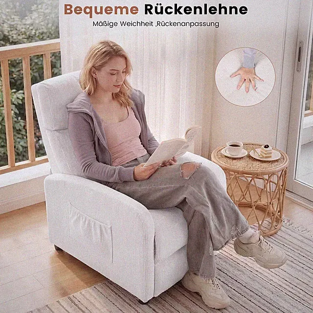 Stuhl mit Rückenlehne, verstellbarer Rückenlehne und Stauraum an der Seite