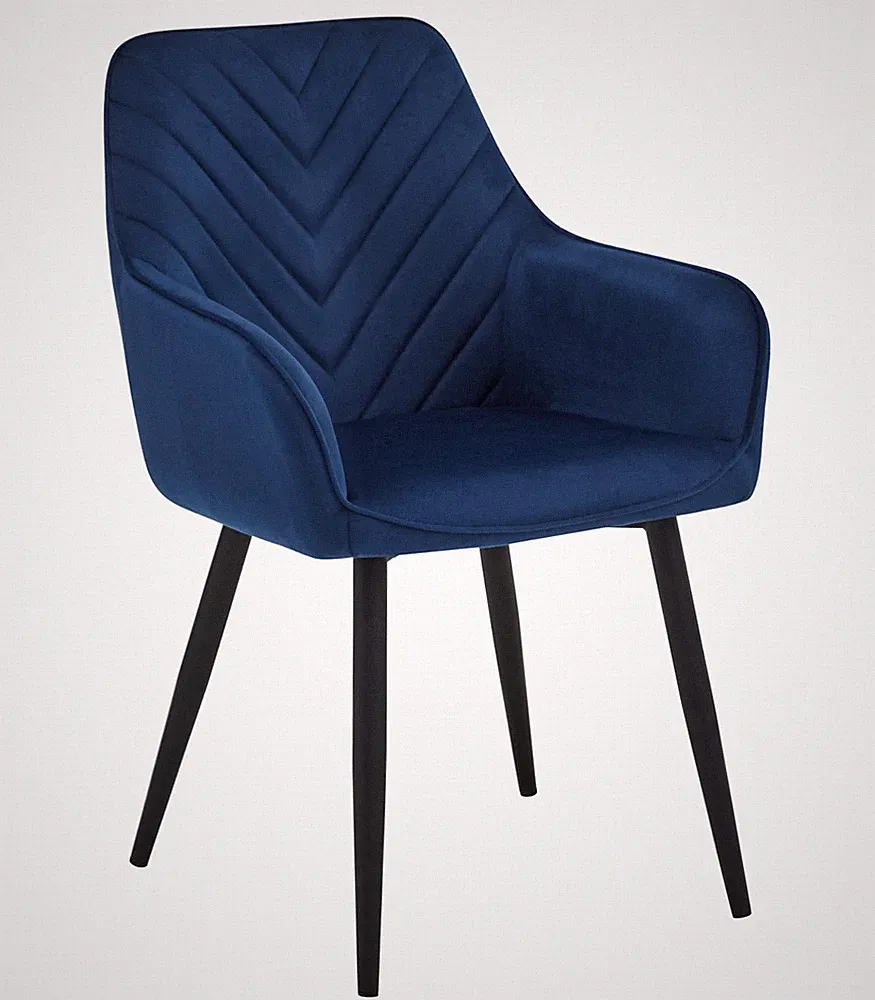 Stuhl NANA in marineblauem Samt mit schwarzen Beinen